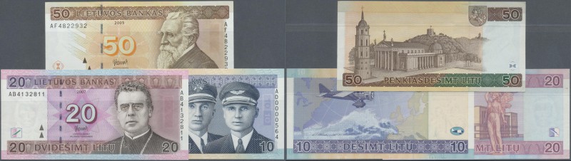 Lithuania: set of 3 notes containing 10, 20 and 50 Litu 2007 & 2003 P. 67, 68, 6...
