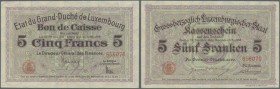 Luxembourg: 5 Franken 1918 P. 23, vertically and horizontally folded, handling in paper but no holes or tears, paper still with strongness and very or...