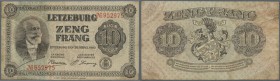 Luxembourg: 10 Frang 1940 P. 41, rare note, several creases in paper, center fold, repaired tear at upper left but no holes, still strong paper and or...