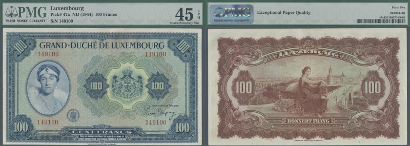 Luxembourg: 100 Francs ND(1944) P. 47a, PMG graded 45 Choice Extremely Fine EPQ.