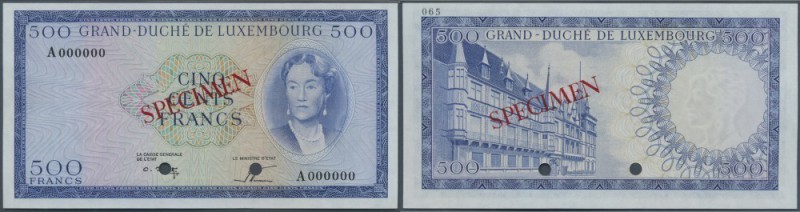 Luxembourg: 500 Francs ND(1961-63) Specimen P. 52As, unissued type as specimen w...