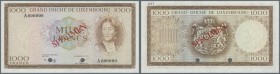 Luxembourg: 1000 Francs ND P. 52B. This banknote was planned as a part of the 1960s series of banknotes for Luxembourg but it was never issued. This n...