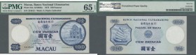 Macau: 100 Patacas 1973, P.53a, highly rare note in excellent condition, PMG graded 65 EPQ