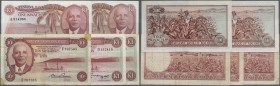 Malawi: set of 5 notes containing 10 Shillings L.1964, 2x 1 Kwacha L.1964, 1 Kwacha 1974 and 1 Kwacha L. 1964, the first three notes in F, the last tw...