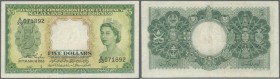 Malaya & British Borneo: 5 Dollars 1953 P. 2, washed and pressed, still strong colors, folds visible, no holes or tears, condition: F.