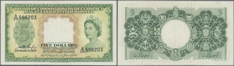 Malaya & British Borneo: 5 Dollars 1953, P.2, very nice and attractive Banknote ...