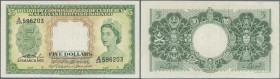 Malaya & British Borneo: 5 Dollars 1953, P.2, very nice and attractive Banknote with vertical fold at center and a few other minor creases, still stro...