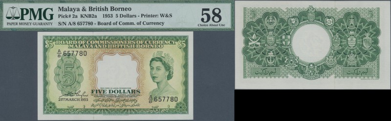 Malaya & British Borneo: 5 Dollars 1953 P. 2a in condition:PMG graded 58 Coice A...