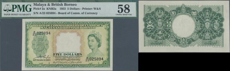 Malaya & British Borneo: 5 Dollars 1953 P. 2a in condition: PMG graded 58 Choice...