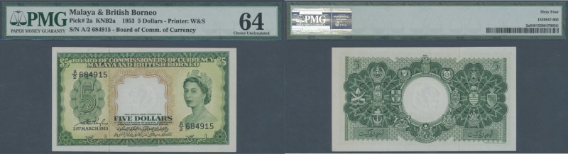 Malaya & British Borneo: 5 Dollars 1953 P. 2a, PMG graded 64 Choice Uncirculated...