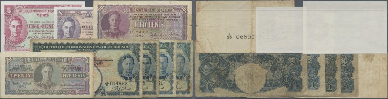 Malaya: set of 8 notes containing 4x 1 Dollar 1941 (F- to F), 50 Cents 1942 (F+)...