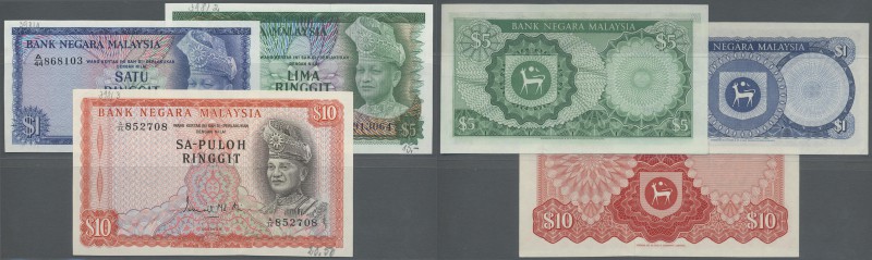 Malaysia: set with 1, 5 and 10 Ringgit series ND(1967), P.1-3 with title ”GABENO...