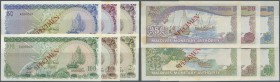 Maldives: set of 6 Specimen notes from 2 to 100 Rupees 1983 P. 9s-14s some with foxing in paper but unfolded in condition: aUNC. (6 pcs)