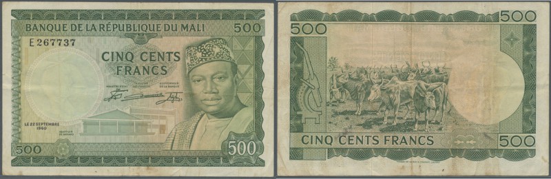 Mali: 500 Francs 1960 P. 8, used with vertical and horizontal folds, no holes or...