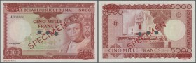 Mali: 5000 Francs 1960 Specimen P. 10s. This rare Specimen banknote has oval De La Rue overprints in corners, Specimen number ”54” printed at lower bo...