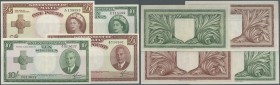 Malta: set with 4 Banknotes containing 10 Shillings and 1 Pound L.1949 George VI P.21, 22 in aUNC/UNC and 10 Shillings and 1 Pound L.1949 QE II P.23, ...