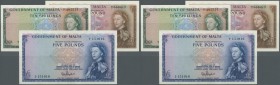 Malta: small set with 3 Banknotes series 1963 with 10 Shillings in aUNC with a few minor creases in the paper , 1 Pound in UNC and 5 Pounds in XF with...