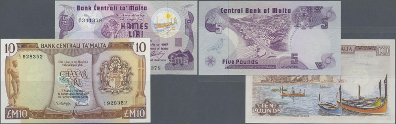 Malta: set of 2 notes containing 5 and 10 Liri P. 33b and 35b, both in condition...