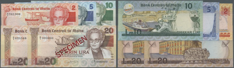 Malta: Set with 5 Banknotes L. 1967 (1986) ”Agata Barbara” Issue with 2, 5, 10, ...