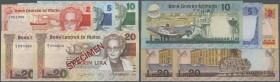 Malta: Set with 5 Banknotes L. 1967 (1986) ”Agata Barbara” Issue with 2, 5, 10, 20 Liri and 20 Liri Specimen P.37-40, 40s in perfect UNC condition (5 ...