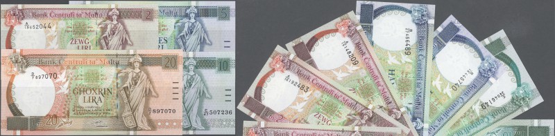 Malta: Lot with 11 Banknotes L. 1967 (1994) ”Malta with Rudder” issue with segme...