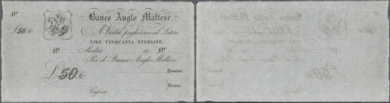 Malta: Banco Anglo Maltese 50 Pounds 18xx remainder without date, serial and sig...