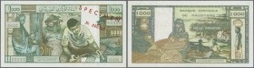 Mauritania: Banque Centrale de Mauritanie 1000 Ouguiya June 20th 1973 SPECIMEN, P.3s with red overprint ”Specimen” and Specimen number ”N° 000305” at ...