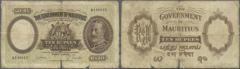 Mauritius: Government of Mauritius 10 Rupees ND(1930), P.21 in well worn conditi...