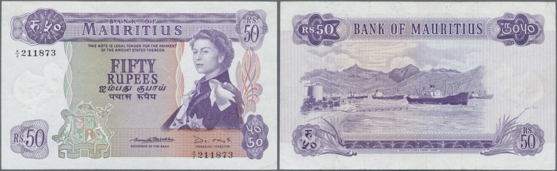 Mauritius: 50 Rupees ND P. 33b, light folds and creases in paper, original color...