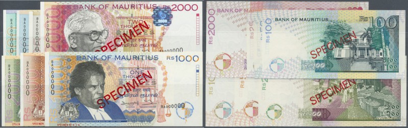Mauritius: set of 7 different SPECIMEN banknotes containing 25 to 2000 Rupees 19...
