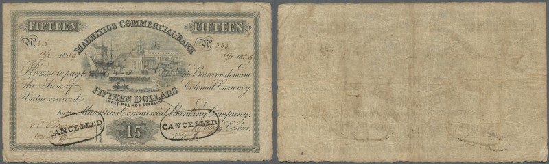 Mauritius: 15 Dollars 1839 P. S123 used with several folds and creases, light st...