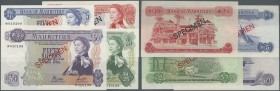 Mauritius: set of 4 Specimen notes Collectors Series containing 5, 10, 25 and 50 Rupees ND Specimen with Maltese Cross Prefix and regular serial numbe...