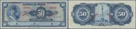 Mexico: 50 Pesos 1941 Specimen P. 41s, 3 cancellation holes, zero serial numbers, specimen overprint in condition: UNC.