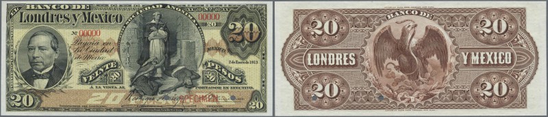 Mexico: Banco de Londres y México 20 Pesos 1913 SPECIMEN, P.S235s, punch hole ca...