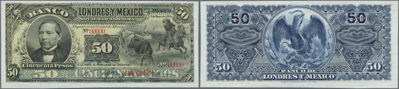 Mexico: Banco de Londres y México 50 Pesos 1913 SPECIMEN, P.S236s, punch hole ca...