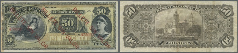 Mexico: El Banco Nacional de Mexico 50 Pesos ND Remainder with red overprint ”Bi...