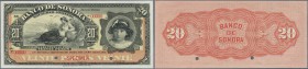 Mexico: El Banco de Sonora 20 Pesos 1899-1911 SPECIMEN, P.S421s, punch hole cancellation and red overprint Specimen at lower center, serial number 000...