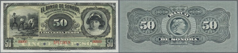 Mexico: El Banco de Sonora 50 Pesos 1899-1911 SPECIMEN, P.S422s, punch hole canc...