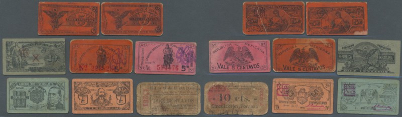 Mexico: Set of 8 provisional banknote issues containing 2x 5 Centavos 1918 ”GOBI...