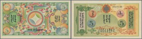 Mongolia: 5 Dollars 1924 P. 4r, beautiful and rare note, very light dints and bends at left and right border but they do not affect the attractive app...