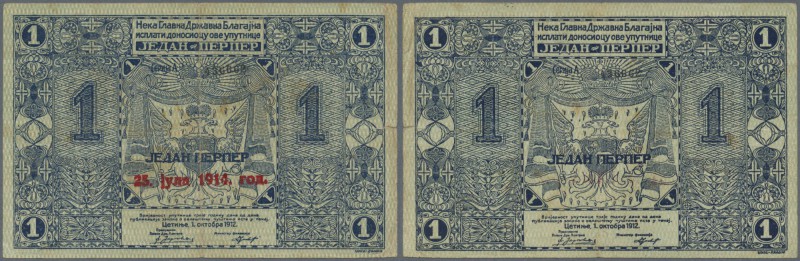 Montenegro: 1 Perper 1912 with red overprint 25.07.1914, P.7 with several handli...