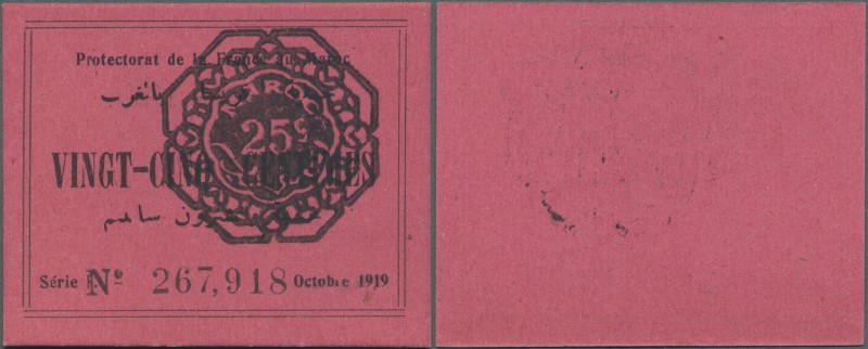 Morocco: rare note of Protectorat de la France in Morocco 25 Centimes 1919 P. 4a...