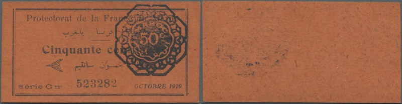 Morocco: rare note of Protectorat de la France in Morocco 50 Centimes 1919 P. 5c...