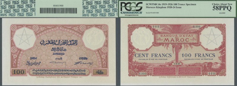 Morocco: very rare 100 Francs 1925 Proof / Specimen print P. 14s with zero seria...
