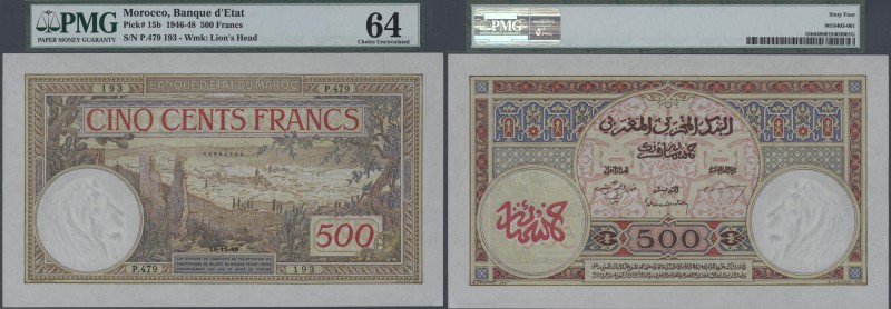Morocco: 500 Francs 1948 P. 15b, PMG graded 64 Choice UNC.