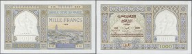 Morocco: 1000 Francs 1939 P. 16c in exceptional condition for this type of note, still original crispness and colors in paper, not washed or pressed, ...