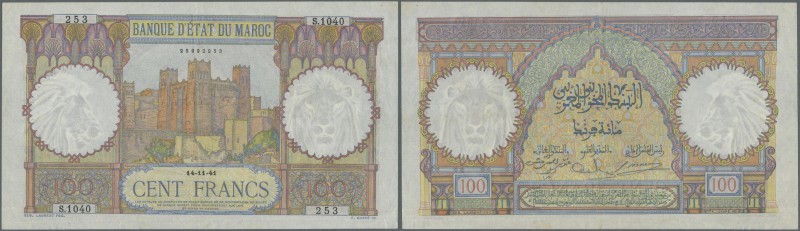 Morocco: 100 Francs 1941 P. 20, used with light folds and creases, no holes or t...