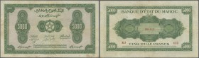 Morocco: 5000 Francs 1943 P. 32 in normal used condition with several folds and creases, but no holes or tears, light staining at borders, condition: ...
