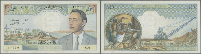 Morocco: 50 Dirhams 1966 P. 55b light folds in paper, pressed, no holes or tears...