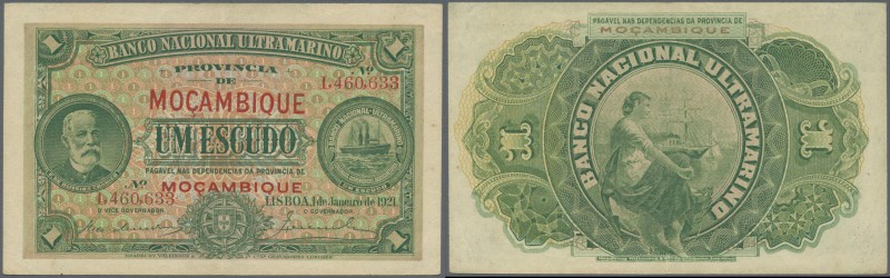 Mozambique: 1 Escuod 1921 P. 66, center fold and light handling in paper, condit...
